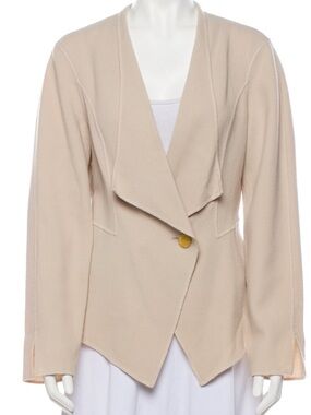 St. John Cream Draped Single-Button Cardigan Jacket